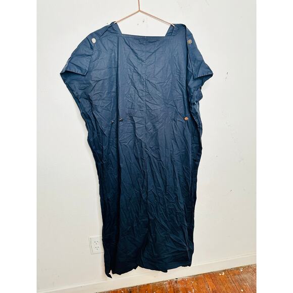 Plan C Dark Blue 100% Cotton Square Neck Button Up Back A-Line Dress Size 44 - Picture 5 of 14